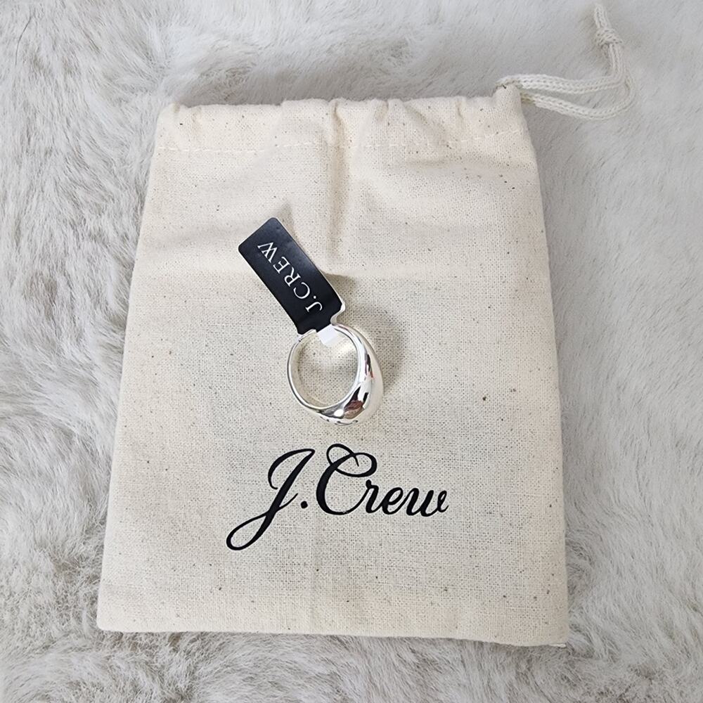 J. Crew Chunky Sculptured Orb Ring Silver Mirror Finish NWT 7 Dust Bag BB495